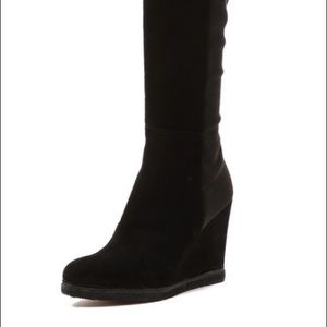 Stuart Weitzman 50/50 Black suede wedge booth